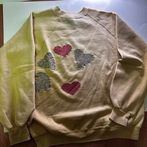 Cream Vintage Crew Neck With Embroidered‎ Hearts/Small Stain